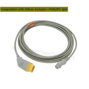 Nihon Kohden Compatible IBP/Invasive Blood Pressure Cable With PHILIPS Transducer Adapter,NK 14PIN->Turas 4PIN
