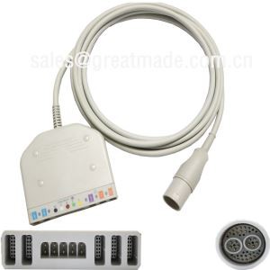 Naudoti Lohmeier 98.060.120/A Multi parametras kamieno kabeliu (IVP * 2, temperatūros * 2, 5-švino EKG, Spo2)